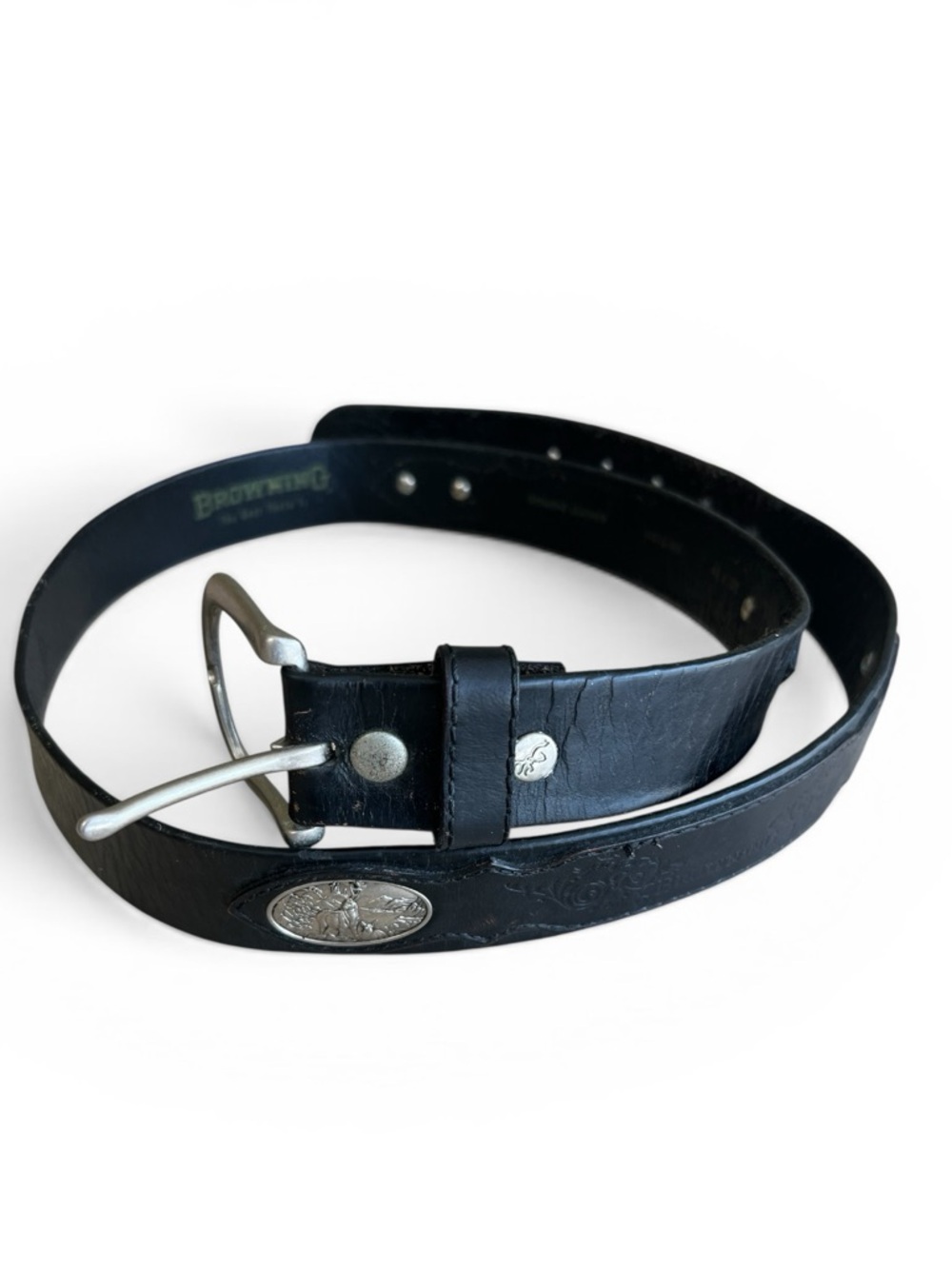 Browning  Black Leather Men's Belt with Silver Buckle size 42 waist